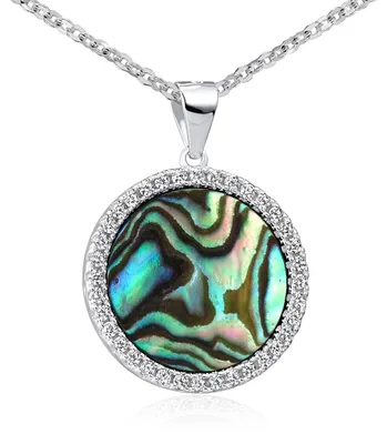 Produktbild von MATERIA Perlmutt Schmuck Anhänger grün - Kettenanhänger Silber 925 Damen rund mit Abalone Muschel + Zirkonia mit Kette