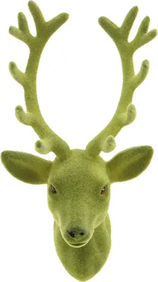 Produktbild von Deko-Hirschkopf Moosgrün beflockt, Wanddekoration Geweih 3er-Set, 20cm hoch, 3 Stück