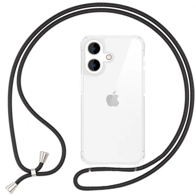 Produktbild von NALIA Handykette für iPhone 16 – Transparentes Hybrid-Case & 160cm Band – HANGIT PRO (Anti-Gelb Rückseite) – Marke aus Berlin – Schwarz