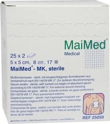 Produktbild von MaiMed Mullkompressen steril 8- lagig 50 Stück 5 cm x 5cm