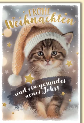 Produktbild von Weihnachten Kätzchen mit Weihnachtsmütze Glückwunschkarte mit Umschlag