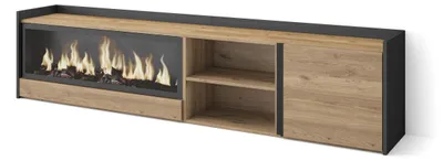 Image de PULLER Meuble tv effet bois de chêne et noir 212x35x50cm cheminée effet feu