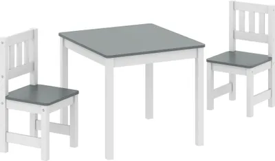 Produktbild von Kindertisch mit 2 Stühlen, 3tlg Kindersitzgruppe, Sitzgruppe für Kinder, Kindermöbel, 56 x 52 x 48 cm Grau