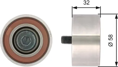 Produktbild von GATES T42141 Umlenkrolle Zahnriemen Ø58mm für HYUNDAI i30 (FD) i30 CW (FD) GETZ (TB) TUCSON (JM) SANTA FÉ II (CM)