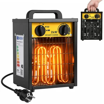 Zdjęcie produktu dla Grzejnik elektryczny Vigevee, 2000 W, 3 stopnie mocy, termostat do 85°C, do pomieszczeń o powierzchni około 20 m², kolor: czarny i żółty