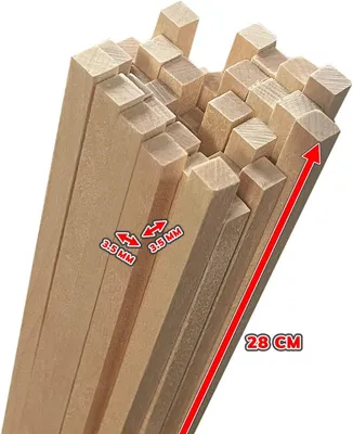 Obrázek produktu pro Sada dřevěných špejlí, čtvercového průřezu 3,5 x 3,5 mm, délka 28 cm, vhodná pro tvoření a modelování