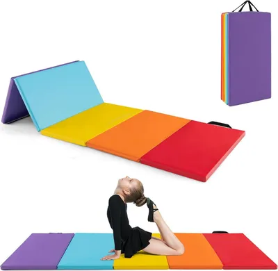 Produktbild von GOPLUS faltbare Sportmatte, 180 x 120 x 4 cm, dreifach faltbare Fitnessmatte aus Kunstleder, Yogamatte mit Klettverschlüssen und Tragegriffen