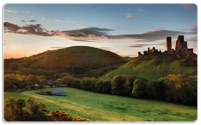 Produktbild von Wallario Frühstücksbrettchen aus Glas, je 14 x 23 cm, mit rutschfesten Füßen, Motiv Schlosspanorama in England bei Sonnenaufgang