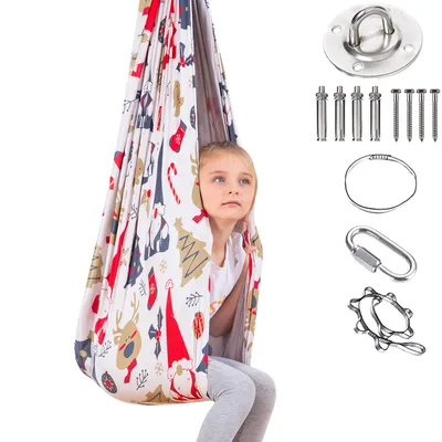 Produktbild von Topchances Kinder Therapie Schaukel, Indoor & Outdoor Kinder Schwingen Hängematte, Sensorisch Therapie Schwingen Sessel für Autismus SPD ADHS Asperger Kinder Schaukelstühle-150 X 280CM,Weihnachtsmuster