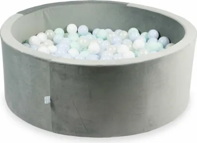Produktbild von Bällebad 110x40 samtgrau – Mit 500 Bällen / Babyblau Perle, Hellmint, Meerjungfraueneffekt, Weiß