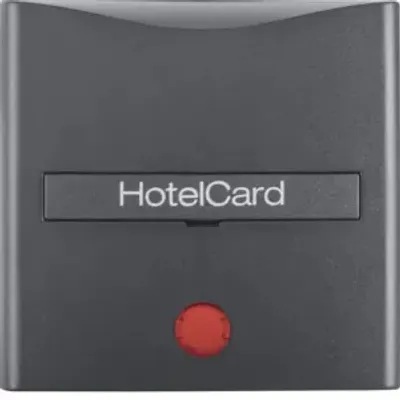 Produktbild von Berker Hotelcard-Schaltaufsatz mit Aufdruck und roter Linse S.1/B.3/B.7 anthrazit, matt, Anthrazit, Thermoplast, Schraubenlos, Berker, Matte, S.1/B.3/B.7