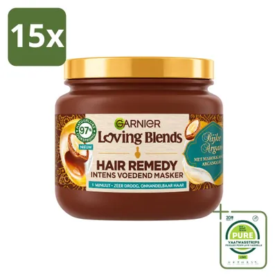 Zdjęcie produktu dla 15 sztuk maseczki do włosów Garnier Loving Blends z olejem arganowym - dla włosów suchych - 340 ml - opakowanie zbiorcze
