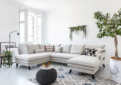 Produktbild von MIUFORM Charming Charlie - Ecksofa mit Bettfunktion und Bettkasten U-FORM LINKS - 302x200cm - Beige - Sofa Schlafsofa Couch