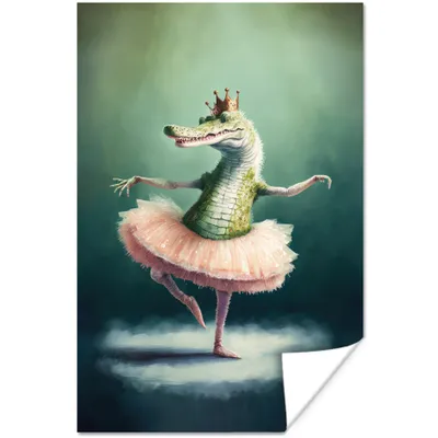 Produktbild von MuchoWow® Poster Krokodil - Krone - Gold - Ballett - Porträt 20x30 cm - Papierdruck