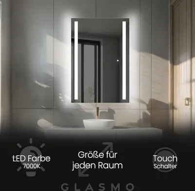 Produktbild von Badspiegel mit Beleuchtung 60x150 cm Lydia - Vertikal Rechteckiger Spiegel mit LED Beleuchtung - Kaltweiß 7000K - Badezimmerspiegel Lichtspiegel mit Touch Schalter