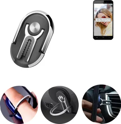 Produktbild von K-S-Trade 3in1 Smartphone-Ring Handy-Ring kompatibel mit HomTom HT16S Fingerhalterung  Handyring Tischständer Lüftungsgitter-Halterung Tisch