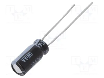 Produktbild von 10x Kondensator: elektrolytisch Ø5x11mm THT 4,7uF 100VDC  20% UVY2A4R7MDD1TD Elekt