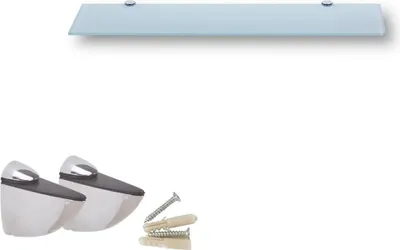 Produktbild von Wandregal aus Weißem Glas für Badezimmer - Klare Duschablage mit Metallhaltern - Verschiedene Größen (50 cm)