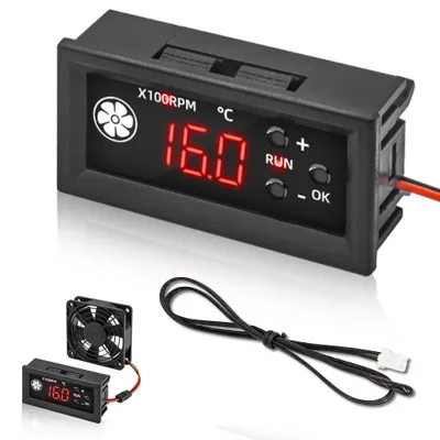 Productafbeelding van DC 12 V 4-draads ventilatorsnelheidsregelaar met digitaal display en temperatuurregeling