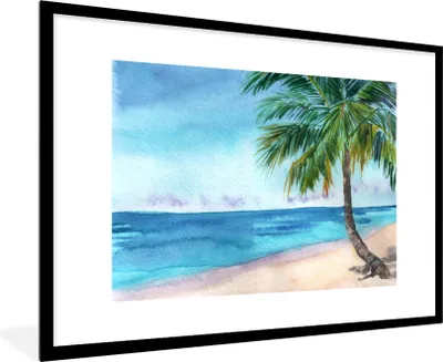 Produktbild von MuchoWow® MuchoWow® Gerahmtes Poster Strand - Palme - Meer 90x60 cm - Poster mit zchwarzem Bilderrahmen - Wanddekoration - Fotos