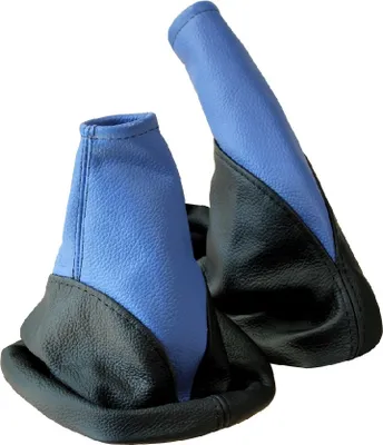 Produktbild von Schaltsack und Handbremsmanschette schwarz blau für Opel Astra G 100% Echtleder