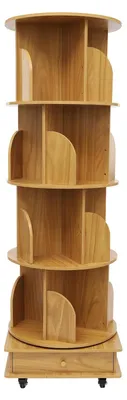Produktbild von Drehbares Bücherregal - 4 Ebenen - 360° rotierend - Massivholz - Mit Rollen - 35 kg Tragfähigkeit - Naturholz (Burlywood)