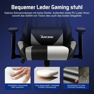 Obrázok produktu pre Pohodlná herná stolička – s ergonomickými vankúšmi a opierkou nôh – čierna – 360 stupňov