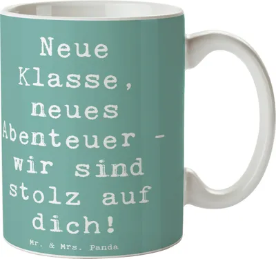 Produktbild von Mr. & Mrs. Panda Tasse Spruch Erster Schultag Abenteuer - Meeresbrise - Geschenk, Erinnerungen, Vertrauem, Tiermotive, ermutigende Sprüche, Geschenkideen, Becher, Trost