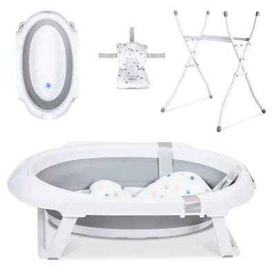 Produktbild von Yakimz Baby Badewanne Faltbare Babywanne mit Ständer und Abfluss, Kinderbadewanne aus Silikon