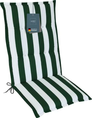Produktbild von LILENO HOME Gartenstuhl Auflagen als [1er Set - Hochlehner] in Blockstreifen Grün - bequeme Liegen als Sitzauflagen für Gartenmöbel - Stuhlkissen für Gartenstühle und Klappstühle
