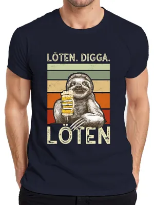 Immagine prodotto di Maglietta da uomo LÖTEN DIGGA Sloth Beer Retro Vintage Funny Party Gift, Navy, M