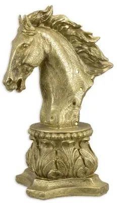 Produktbild von Casa Padrino Kunstharz Deko Skulptur Pferdekopf auf Barock Sockel Gold 17,9 x 22,5 x H. 40,2 cm - Elegante Dekofigur - Schreibtisch Deko - Wohnzimmer Deko