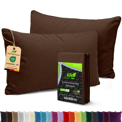 Produktbild von AR Line 2er Pack Jersey Kissenbezüge 40x80 Baumwolle – weich, atmungsaktiv, Kissenhüllen mit Reißverschluss, in Farbe: Schokobraun