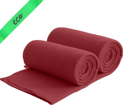 Obrázek produktu pro Sada 2 eko fleecových přikrývek ze 100% recyklovaného materiálu 130x160 cm cca 400 g - tmavě červená, těžká, s ochranou proti žmolkování a osnovním okrajem
