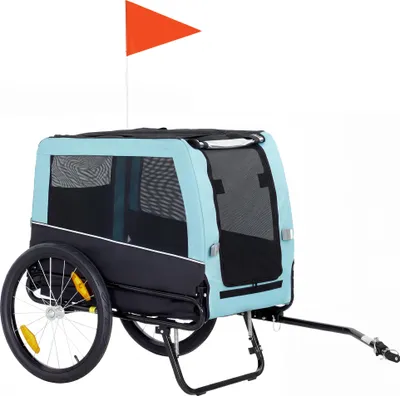 Produktbild von Faltbarer Fahrradanhänger mit Sicherheitsreflektoren, Leine, für Mittelgroße Hunde bis 20 kg 143 x 70 x 90 cm Hellblau