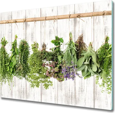 Produktbild von Glas Herdabdeckplatte 60x52 cm Spritzschutz Glasabdeckplatte Schneidebrett Kräuter Schnur