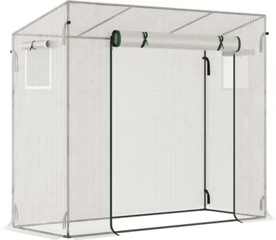 Produktbild von Outsunny Gewächshaus, Foliengewächshaus, Treibhaus mit Rolltür, Tomatenhaus mit Seitenfenster, Winddichtes Pflanzenhaus für Garten, aus Stahl, PE, Weiß, 200 x 68 x 196 cm