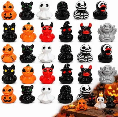 Obrázok produktu pre Miniatúrne figúrky kačiek vyrobené z živice, 36 kusov, dekorácia na Halloween, vhodné do interiéru