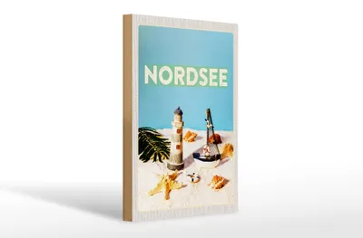 Produktbild von Holzschild Reise 20x30cm Nordsee Leuchtturm Strand Seestern