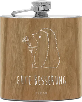 Produktbild von Mr. & Mrs. Panda feldflasche Igel Blumen - Transparent - Geschenk, Tiere, edelstahl flachmann, Genesungswünsche, Krankenhaus, Krankheit, Gute Besserung, taschenflasche