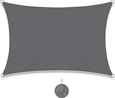 Imagen del producto de Unyqoos® - Vela de sombra rectangular de 2x3 metros – Poliéster HD resistente al agua (recubierto de PU, tratado), protección UV de hasta el 95%, color antracita, incluye 4 cuerdas de 1,5 metros y anillas de acero inoxidable, ideal para balcones, terrazas y jardines