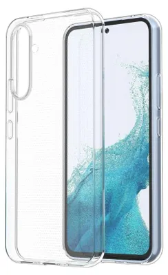 A clear phone case is shown with a phone inside.