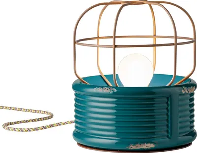 Produktbild von Tischlampe Keramik E27 rund D: 21 cm 24 cm Drahtschirm Petrol Shabby Antik Retro Design Keramiklampe