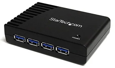 Produktbild von StarTech.com 4 Port SuperSpeed USB 3.0 Hub - Schwarz, USB 3.2 Gen 1 (3.1 Gen 1) Type-A, 5000 Mbit/s, Schwarz, Leistung, 5 V, 2 A