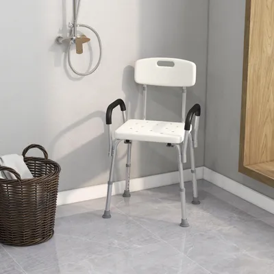 Produktbild von Sweiko Duschstuhl Badehocker Badestuhl Duschhocker Duschsitz Badhilfe höhenverstellbar (Duschstuhl mit Rückenlehne und Armlehnen)