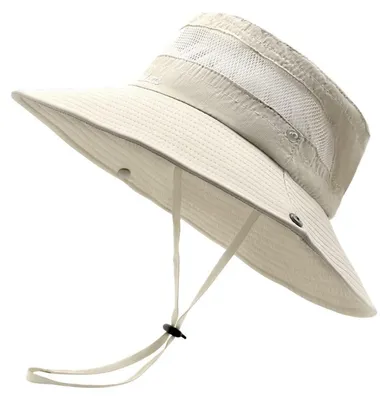 Immagine prodotto di Cappello da sole da donna, protezione UV, pieghevole, in rete, con ampia tesa, color beige, taglia unica