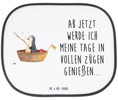 Produktbild von Mr. & Mrs. Panda Auto Sonnenblende Pinguin Angelboot - Weiß - Geschenk, Motivation, Sonnenschutz Pkw, Hitzeschutz, Trennung, Scheidung, für, Optimistisch, Angeln