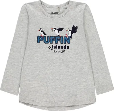 Produktbild von Mädchen Langarmbluse Grau mit Pinguin-Print