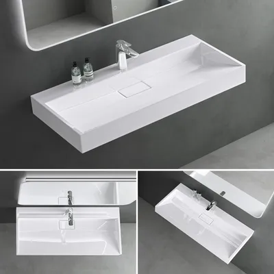 Produktbild von Mai & Mai Waschbecken Aufsatzwaschbecken Weiß Hänge-Waschtisch Rechteckig 1 Armaturenloch Breite: 80cm inkl. Ablaufgarnitur Col19