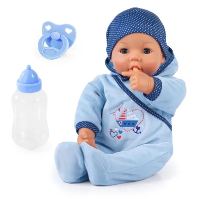 Image de Bayer Design 94683AA Poupon Bébé interactif, Poupée Garçon avec fonctions et Accessoires, 46cm Bleu